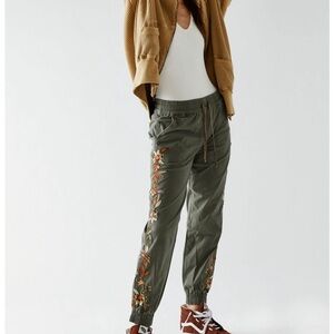 Free People - Embroidered Olive Jogger Pants
